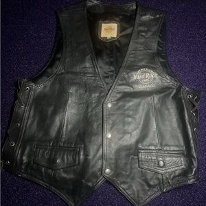 Hard Rock Cafe Black Leather Vest with Embroidered Logo
